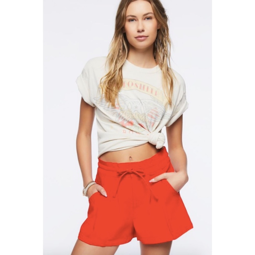 Forever 21 Red Twill Drawstring Paperbag Shorts sz XL